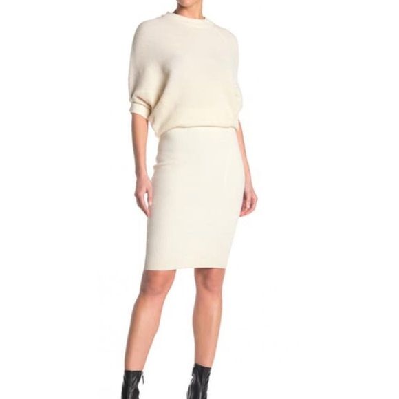 All Saints Deon White Wool Cashmere Rib-Knit Blouson Sweater Dress M $298 - Picture 4 of 10